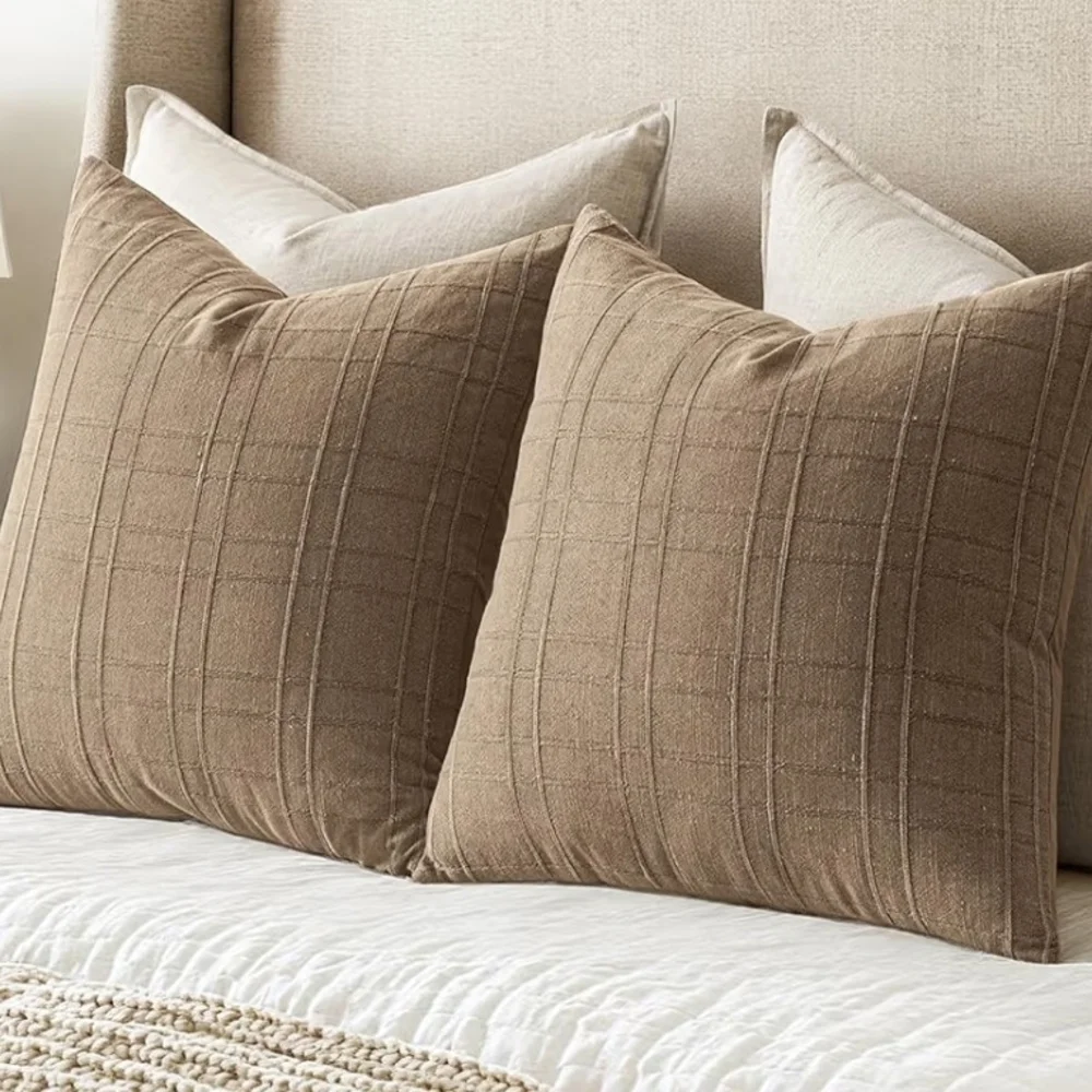Set Of 2 18 X 18 Elegant Brown Linen Decorative Pillow Covers